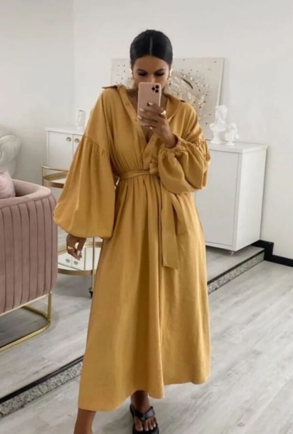 Vestido Longo com Botões e Faixa